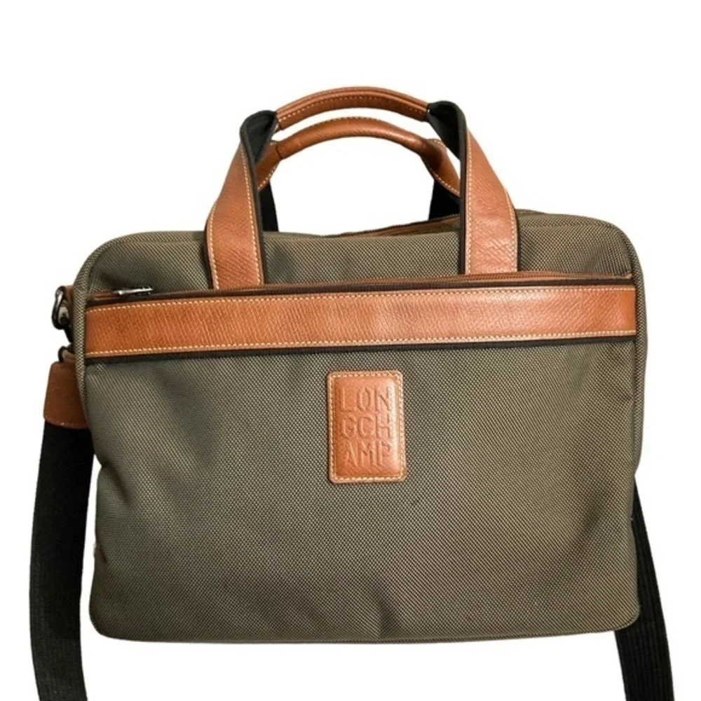 Longchamp canvas and leather duffle travel bag unisex